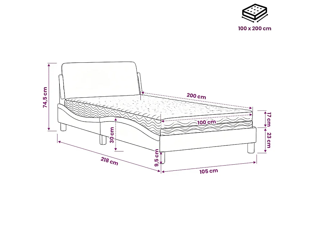 Letto con Materasso Dover Bianco 100x200 cm in Similpelle