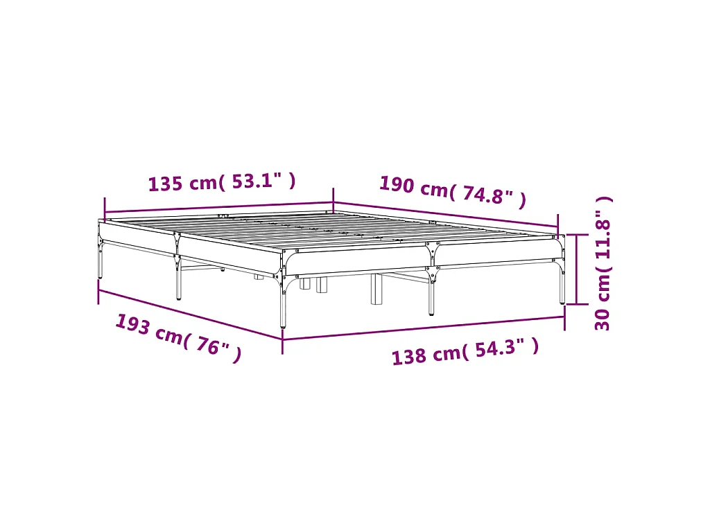 Giroletto Nero 135x190 cm in Legno Multistrato e Metallo