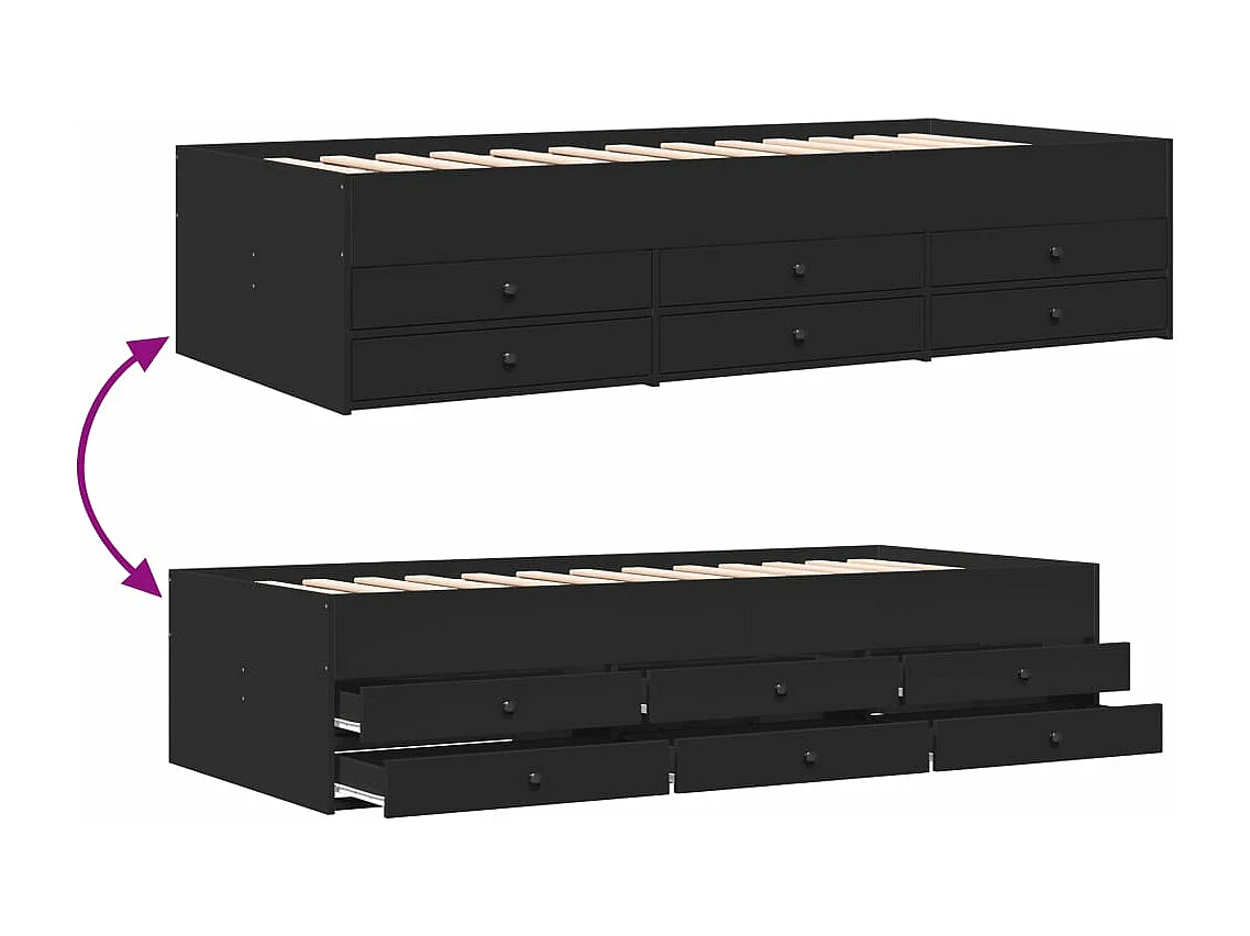 Slaapbank met lades zonder matras 90x200 cm zwart