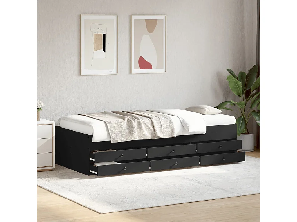 Divano Letto con Cassetti senza Materasso Nero 90x200 cm