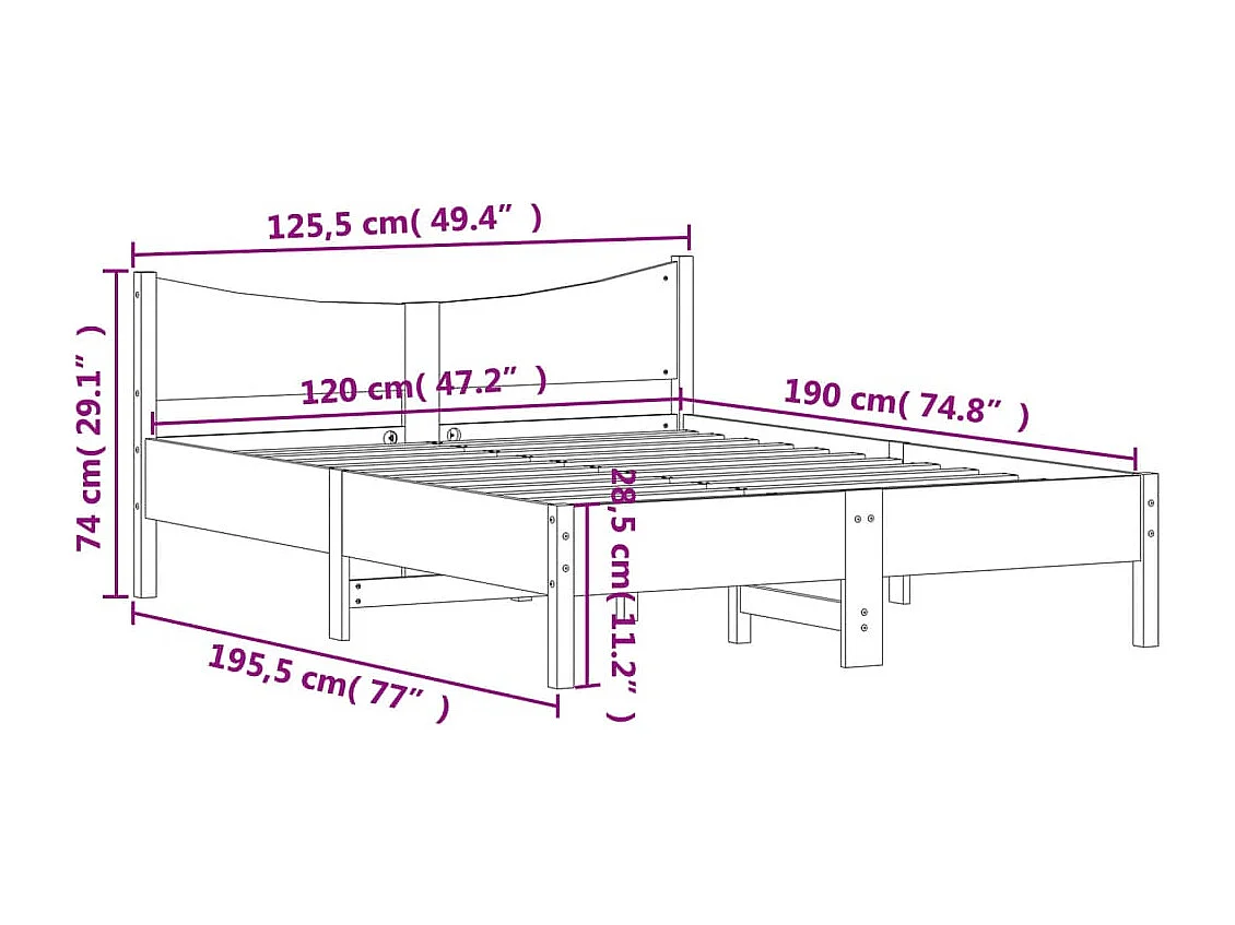 Cadre de lit sans matelas 120x190 cm bois de pin massif