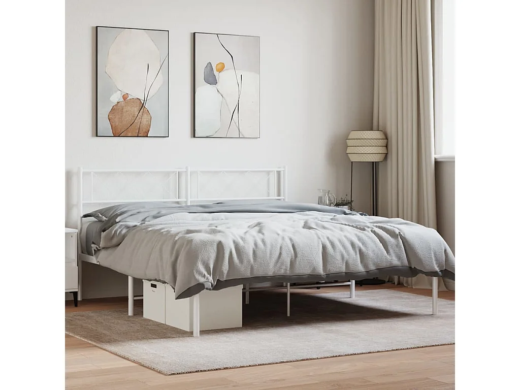 Cadre de lit métal sans matelas et tête de lit blanc 160x200 cm