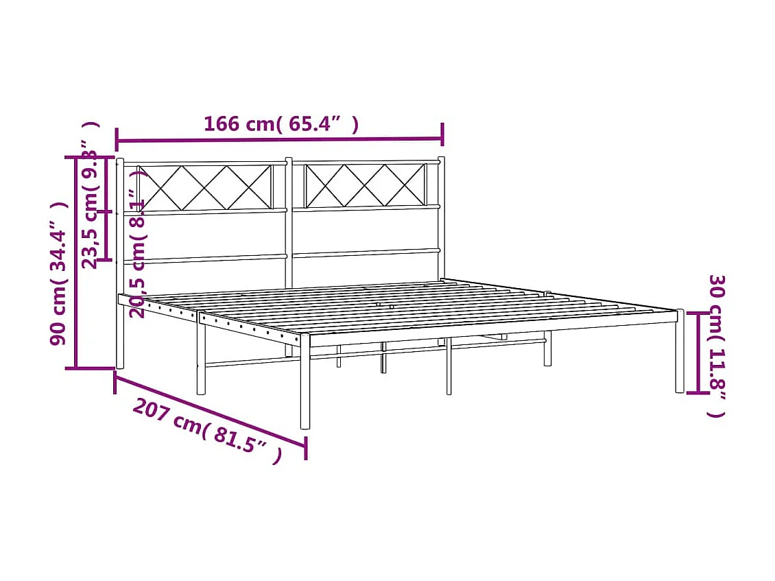 Cadre de lit métal sans matelas et tête de lit blanc 160x200 cm