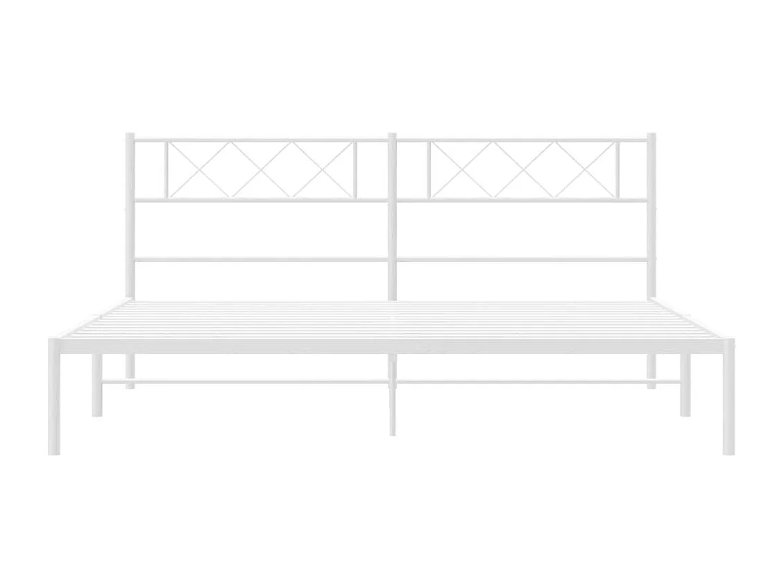 Cadre de lit métal sans matelas et tête de lit blanc 160x200 cm