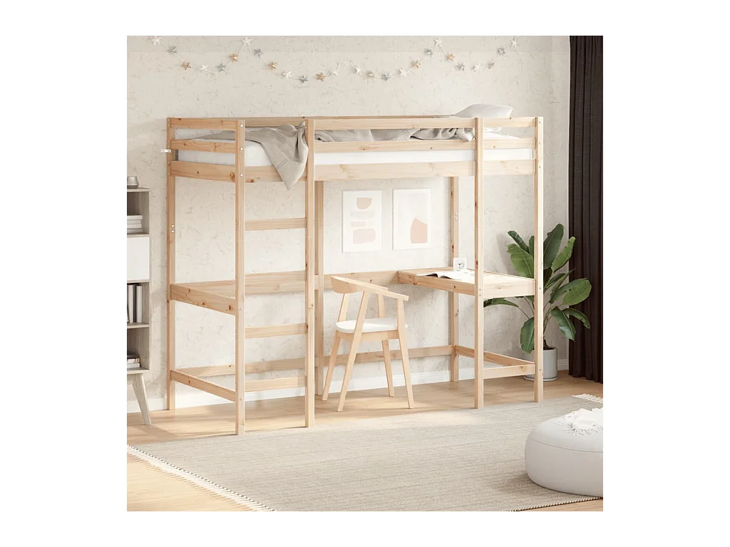 Hoogslaper met bureau massief grenenhout 90x200 cm