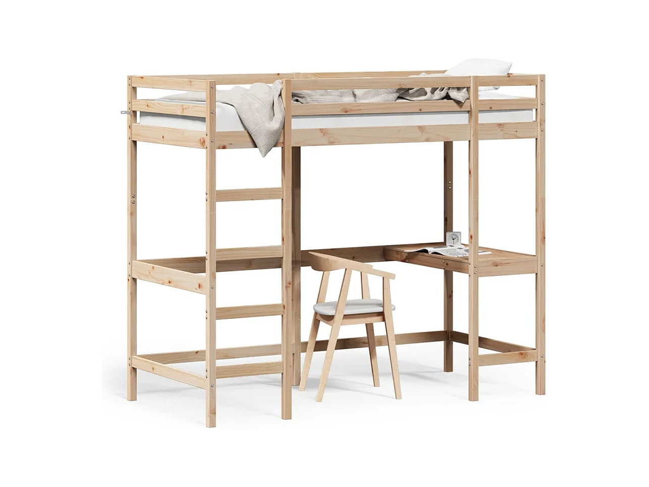 Hochbett mit Schreibtisch 90x200 cm Massivholz Kiefer