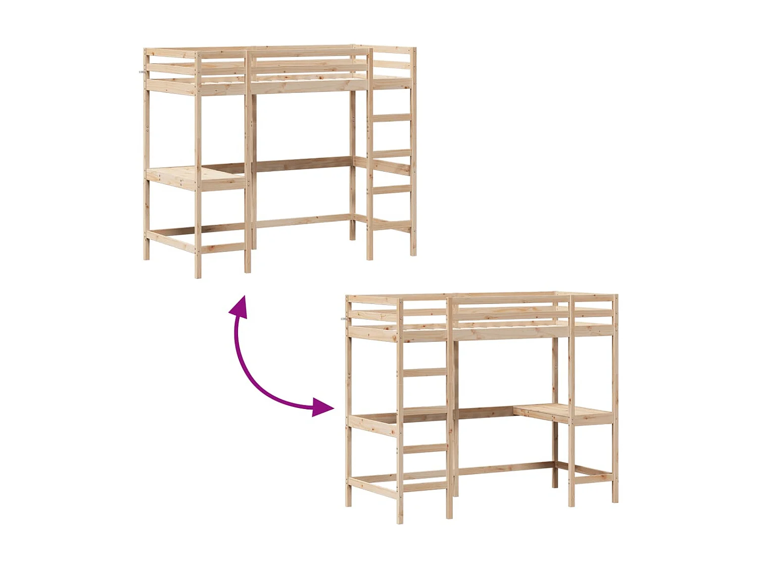 Lit superposé avec bureau 90x200 cm bois de pin massif