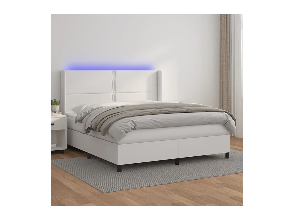 Sommier à lattes de lit matelas LED Blanc 160x200 cm Similicuir