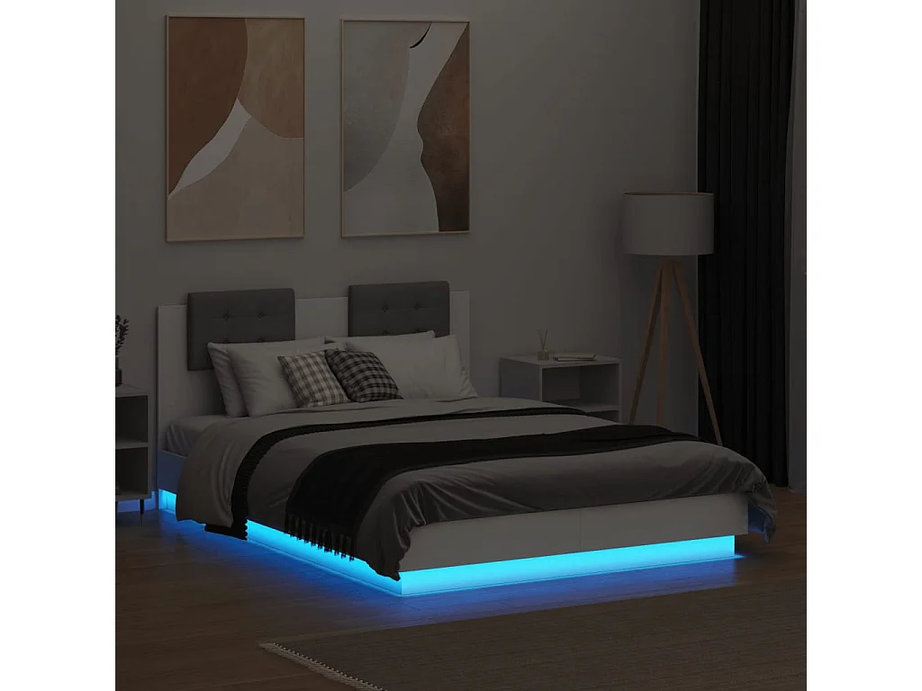 Giroletto con Testiera e LED Bianco 140x190 cm