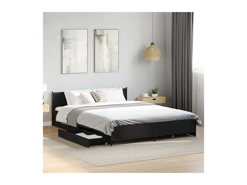 Cadre de lit avec tiroirs sans matelas noir 120x200 cm