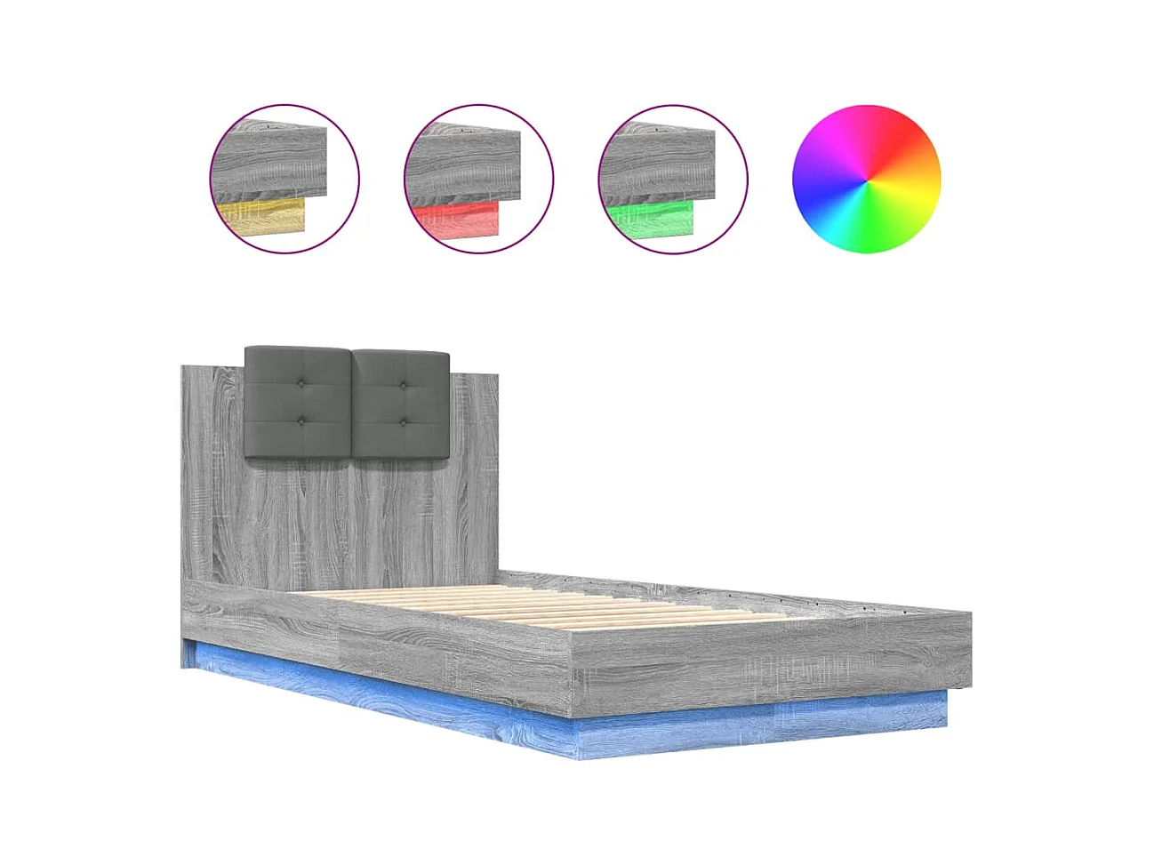 Cadre de lit avec LED sans matelas sonoma gris 75x190 cm