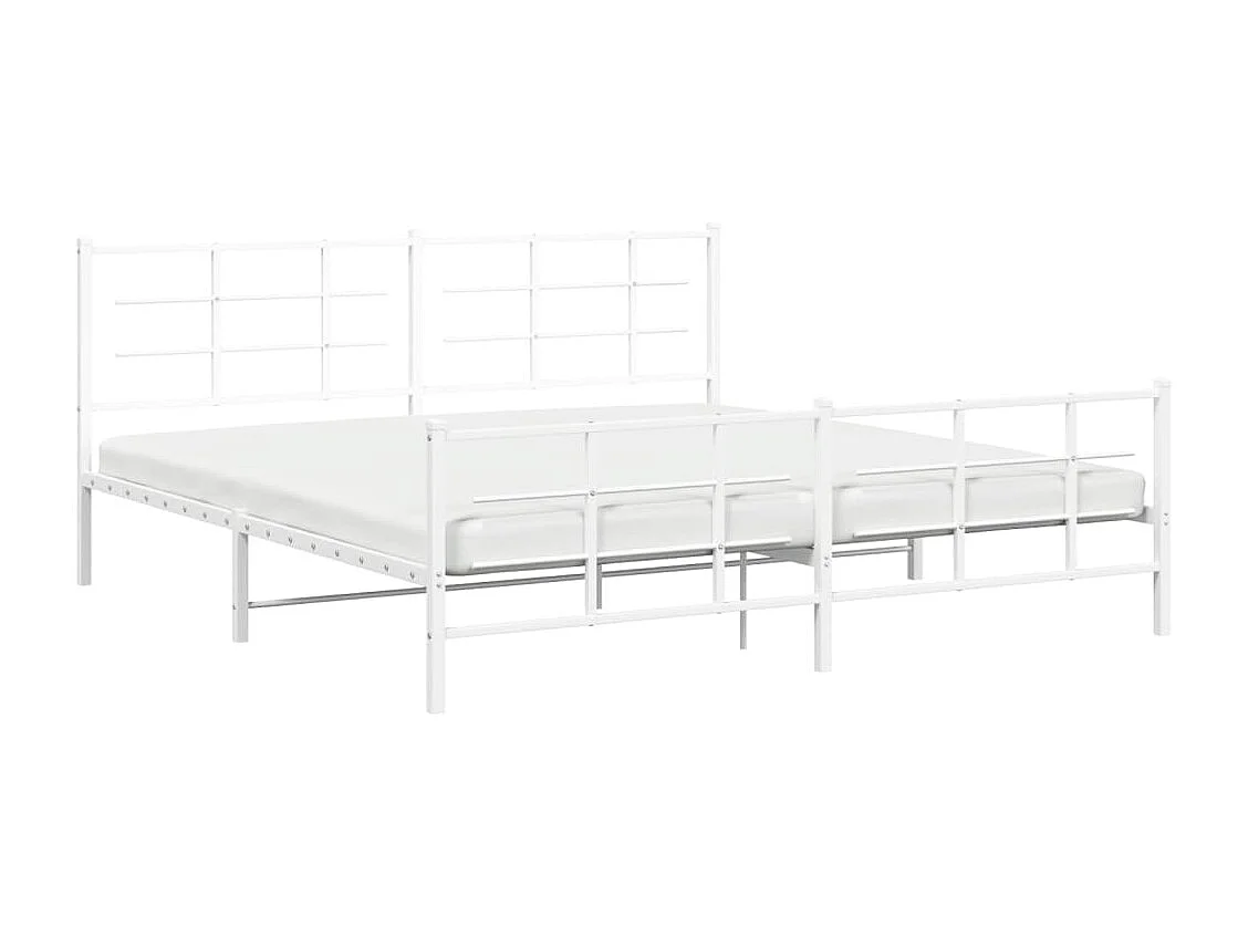 Cadre de lit métal sans matelas et pied de lit blanc 200x200 cm