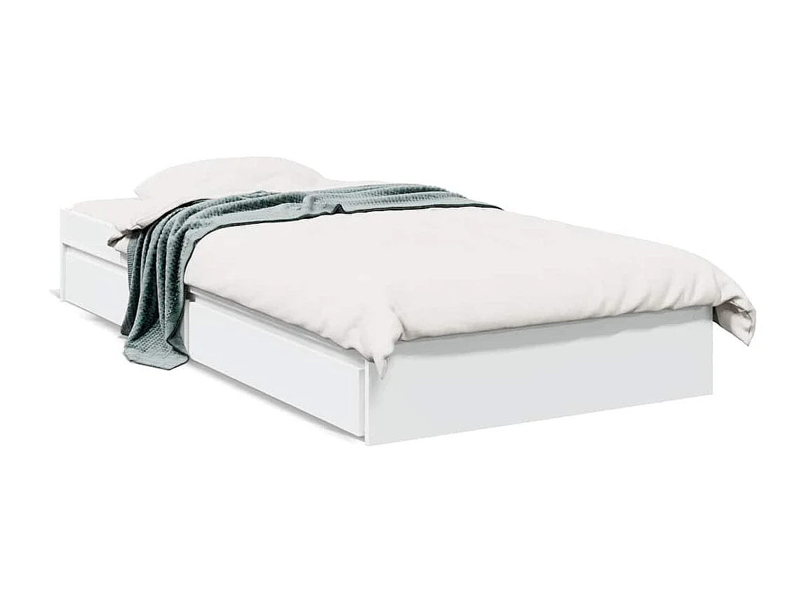 Cadre de lit avec tiroirs sans matelas blanc 75x190 cm