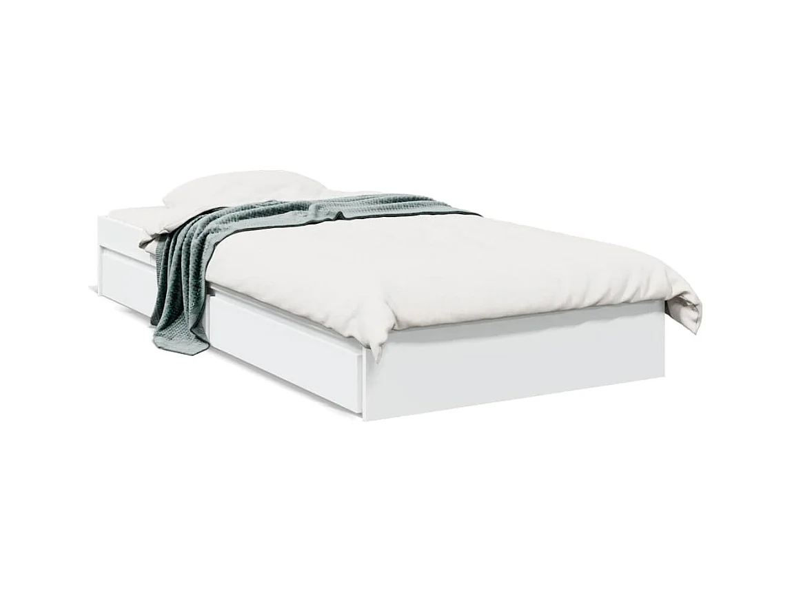 Cadre de lit avec tiroirs sans matelas blanc 75x190 cm