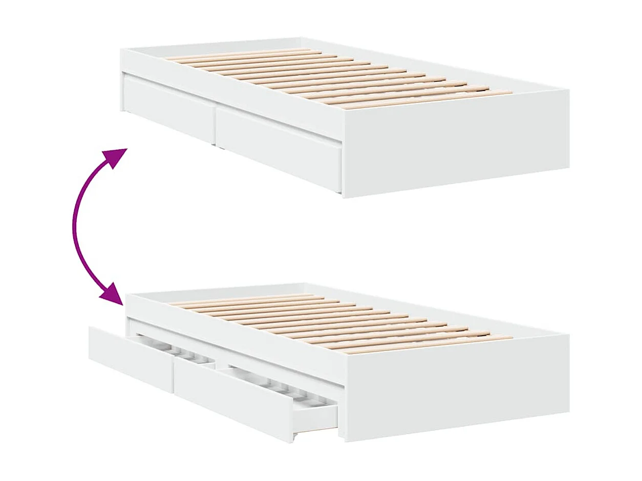Cadre de lit avec tiroirs sans matelas blanc 75x190 cm
