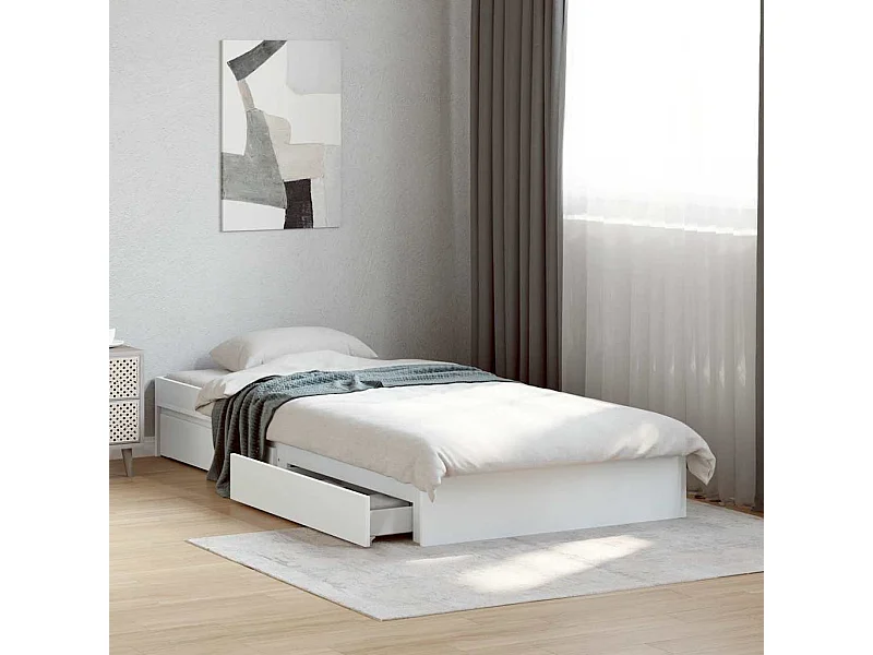 Cadre de lit avec tiroirs sans matelas blanc 75x190 cm