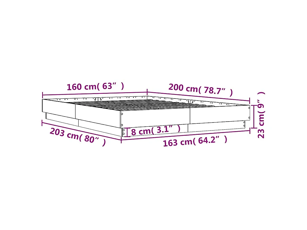 Cadre de lit sans matelas sonoma gris 160x200 cm