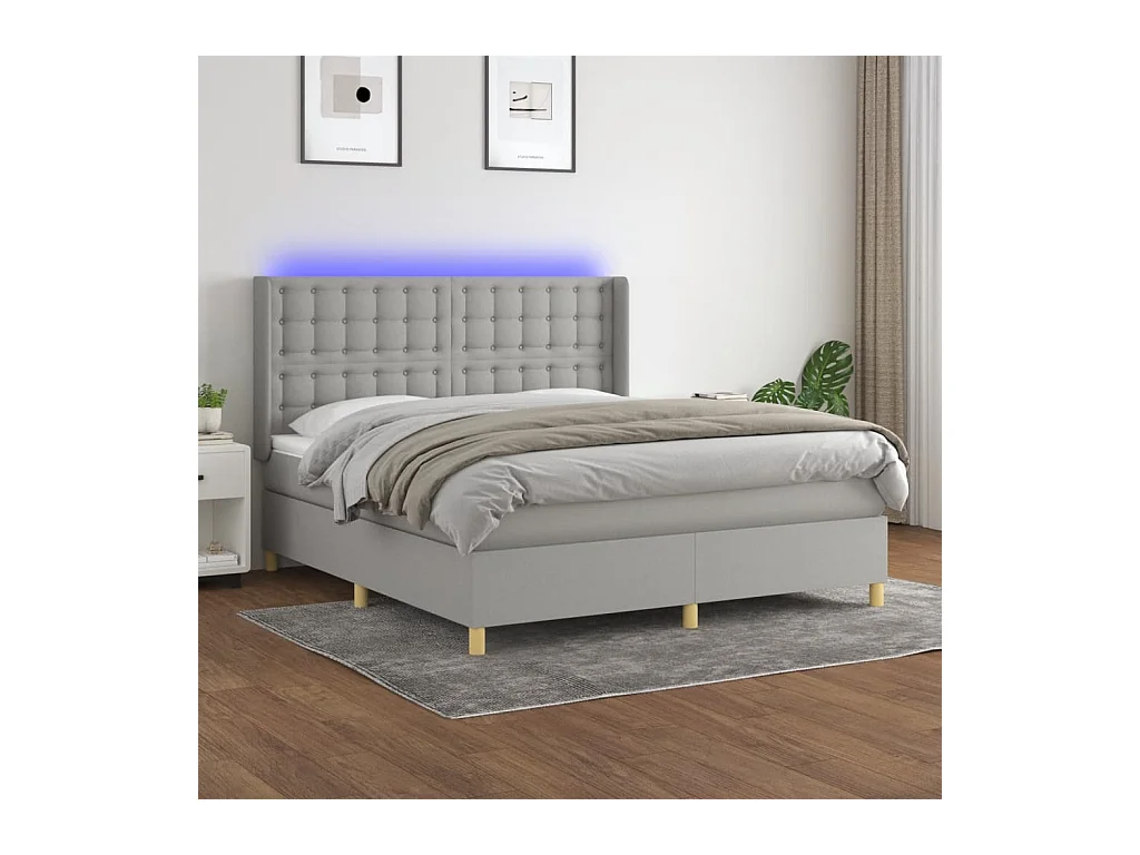 Sommier à lattes de lit matelas LED Gris clair 160x200 cm Tissu
