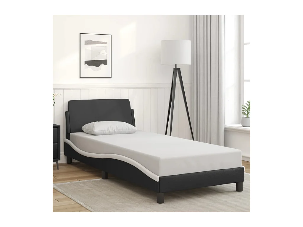 Cadre de lit sans matelas noir et blanc 90x200 cm similicuir