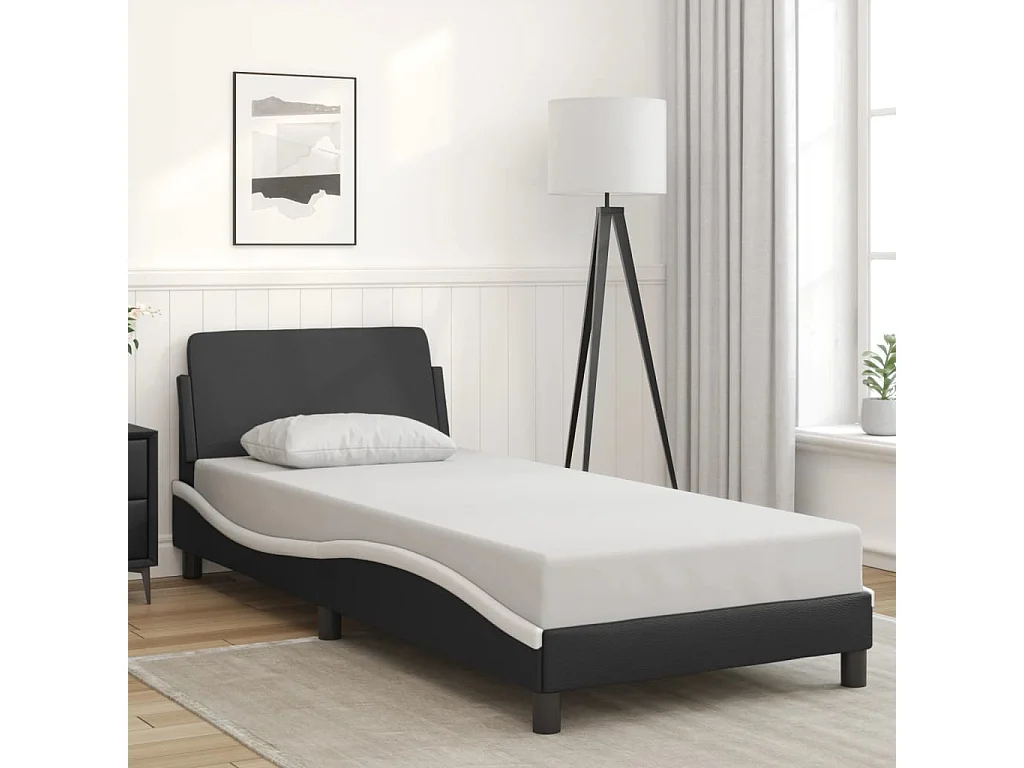 Estrutura de cama Dover couro artificial preto e branco