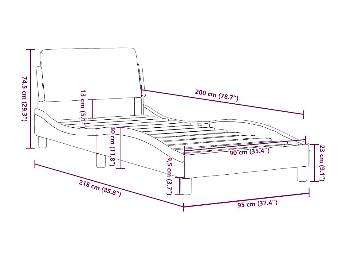 Cadre de lit Dover noir et blanc 90x200 cm similicuir