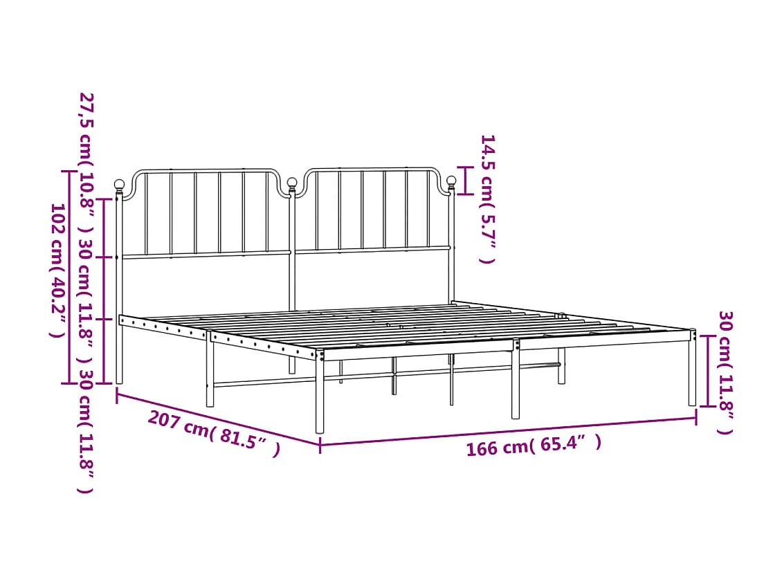 Estructura cama sin colchón con cabecero metal blanco 160x200cm