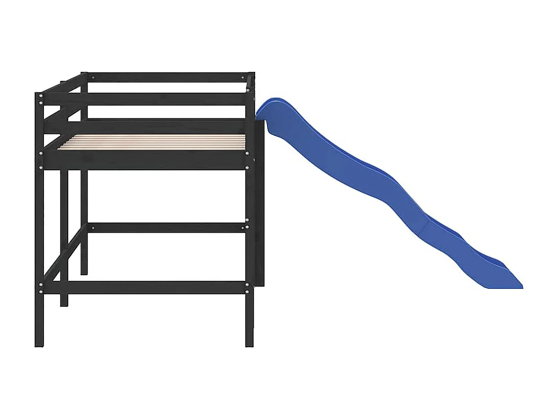 Kinderhoogslaper met glijbaan grenenhout zwart 90x200 cm