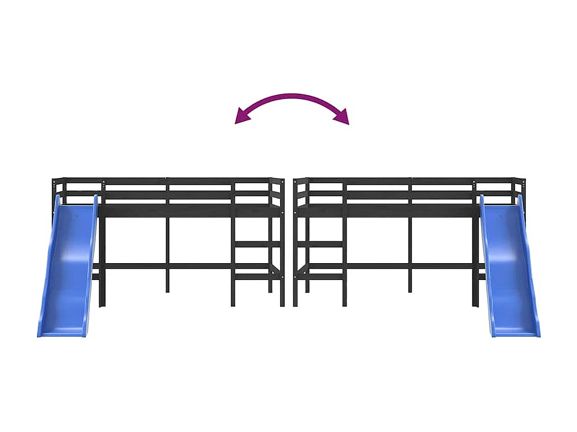 Kinderhoogslaper met glijbaan grenenhout zwart 90x200 cm