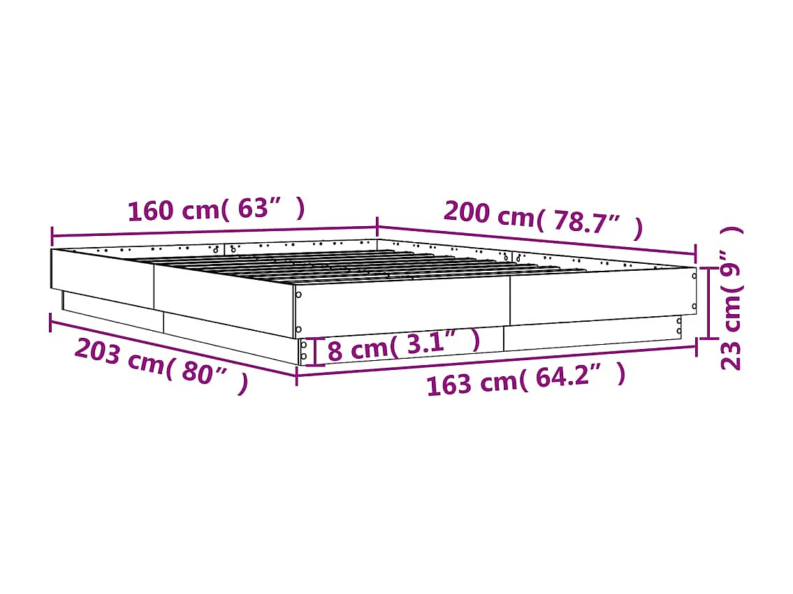 Cadre de lit sans matelas chêne sonoma 160x200 cm