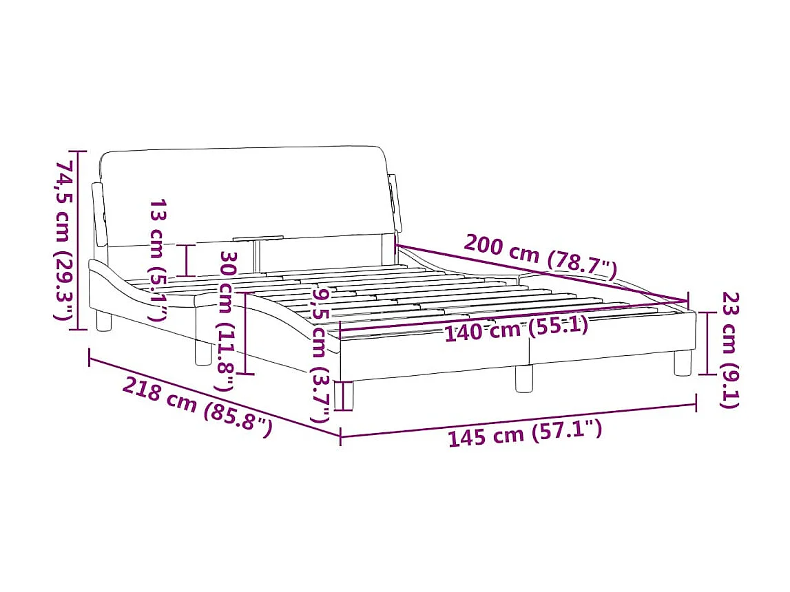 Cadre de lit Dover marron 140x200 cm similicuir
