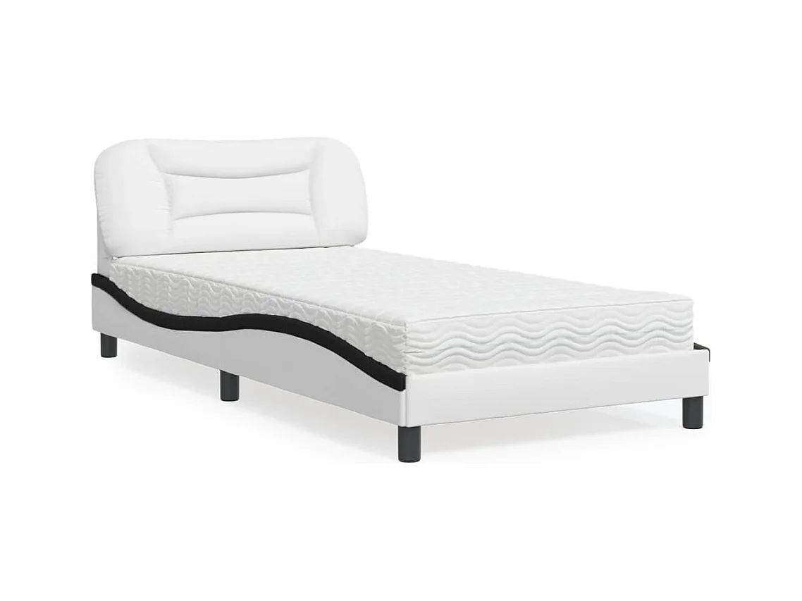 Lit avec matelas blanc et noir 100x200 cm similicuir
