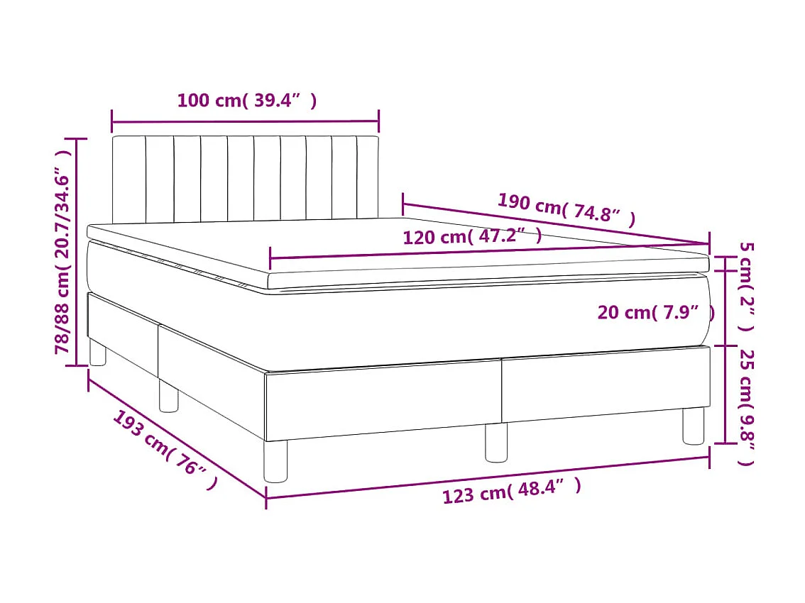 Boxspring met matras en LED stof donkerbruin 120x190 cm
