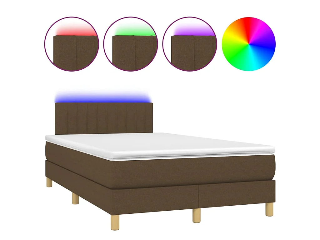 Sommier à lattes de lit matelas et LED marron foncé 120x190 cm