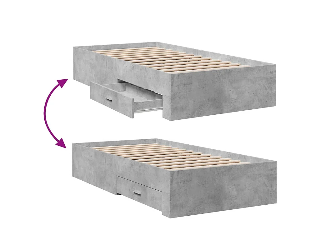 Cama con cajones madera ingeniería gris hormigón 90x190 cm