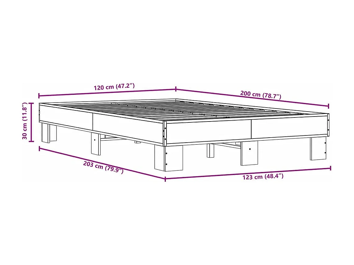 Cadre de lit sans matelas sonoma gris 120x200 cm