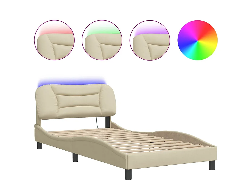 Cadre de lit avec LED sans matelas Hvar crème 100x200 cm tissu