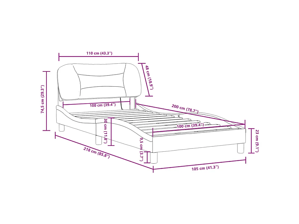 Cadre de lit avec LED sans matelas Hvar crème 100x200 cm tissu