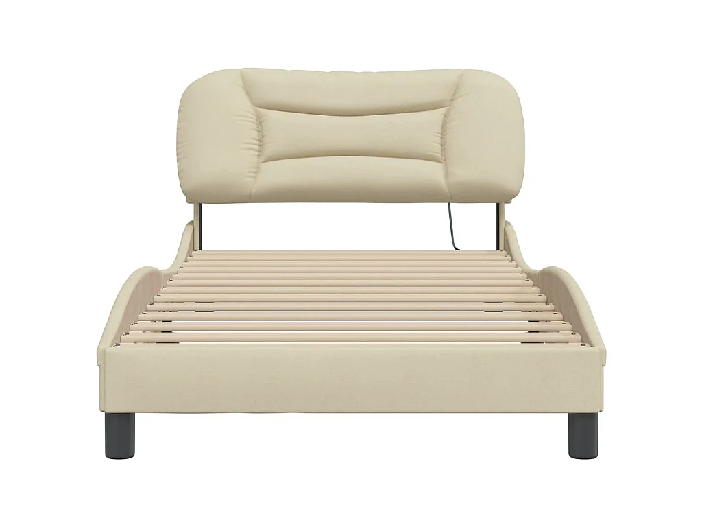 Cadre de lit avec LED sans matelas Hvar crème 100x200 cm tissu