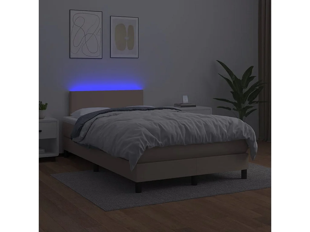 Giroletto Molle Materasso e LED Cappuccino 120x190cm Similpelle