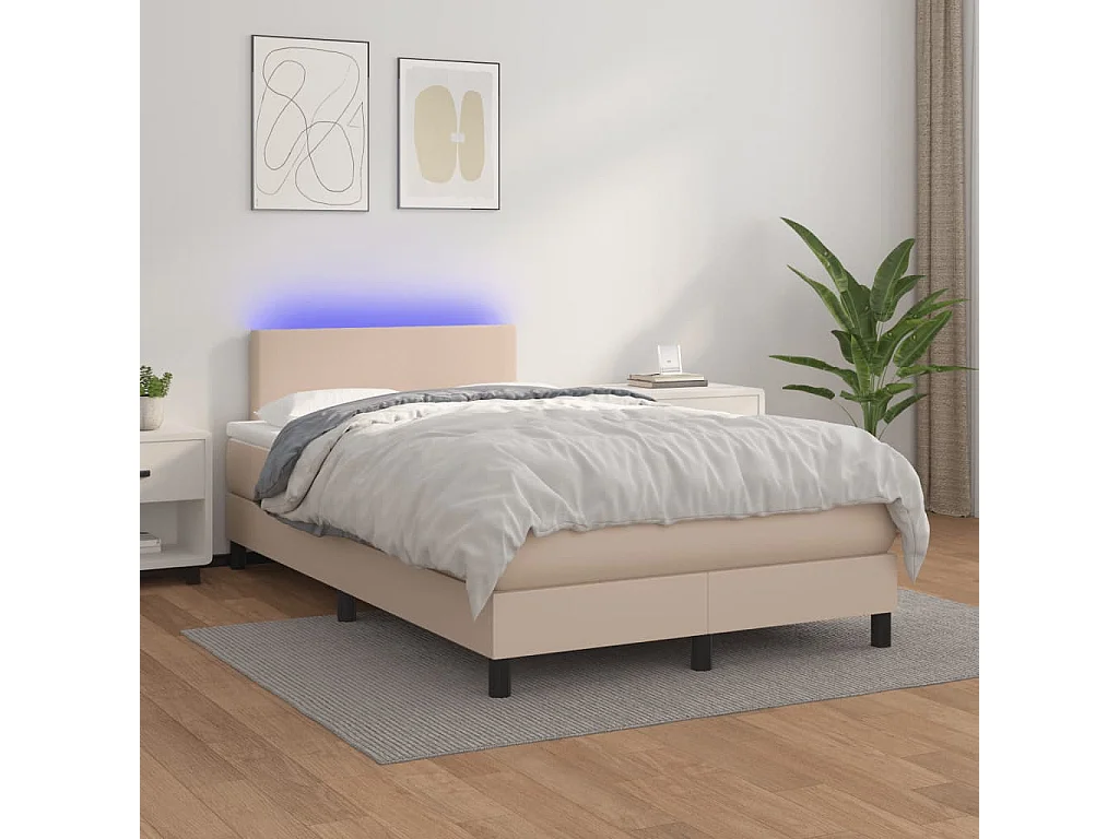 Giroletto Molle Materasso e LED Cappuccino 120x190cm Similpelle