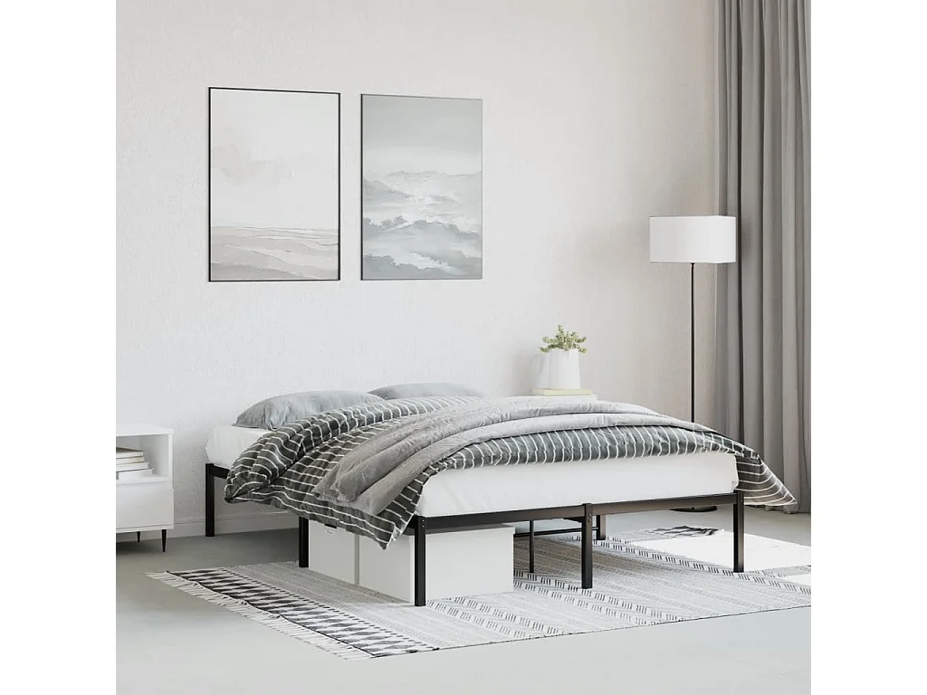 Cadre de lit métal sans matelas noir 140x200 cm