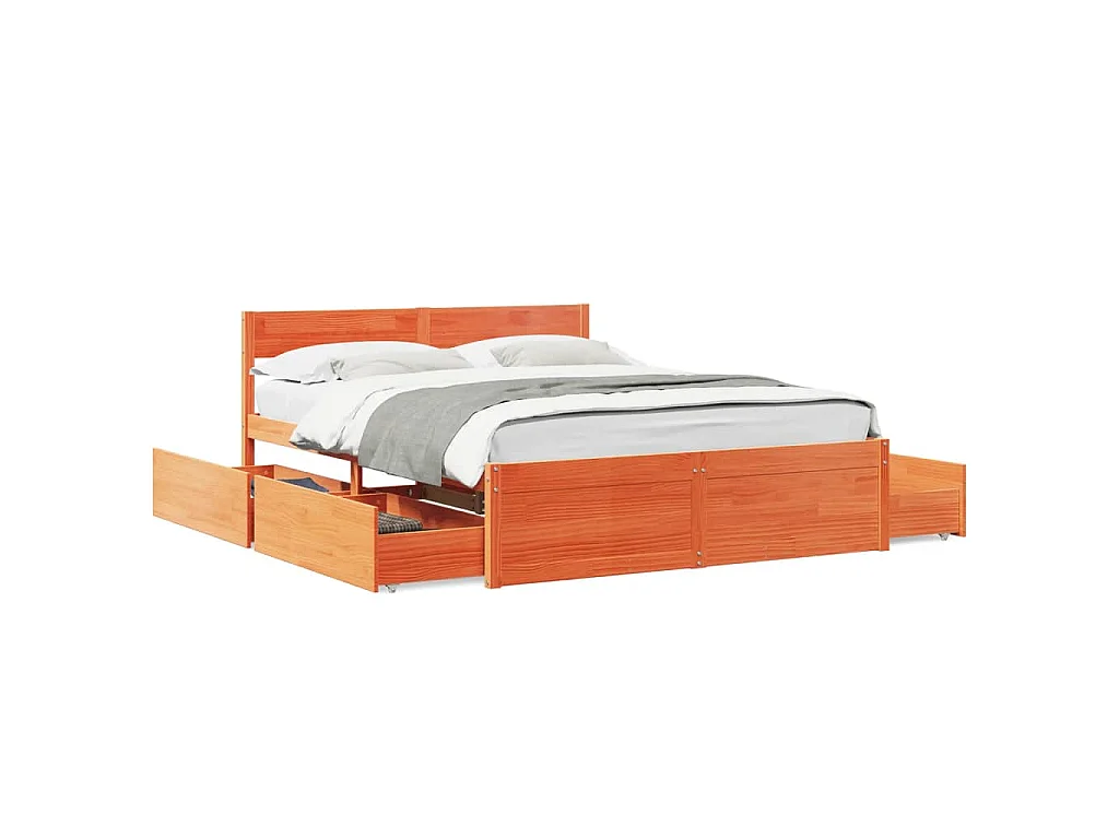 Cama sem colchão 150x200 cm madeira pinho maciça castanho-mel