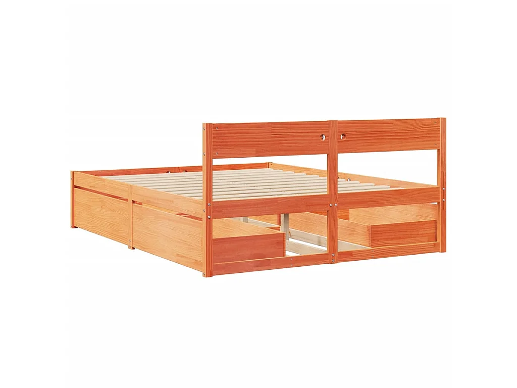 Cama sem colchão 150x200 cm madeira pinho maciça castanho-mel