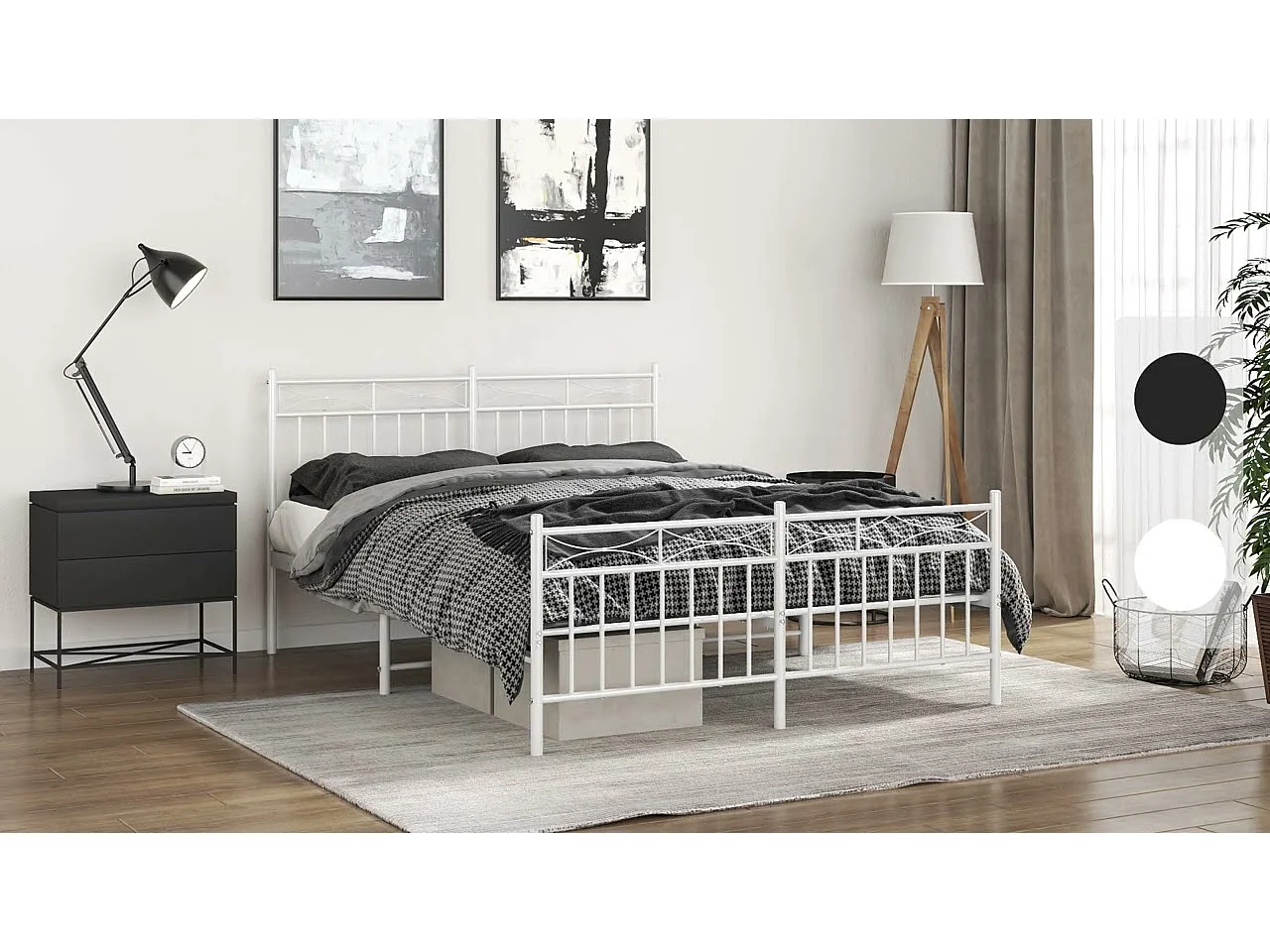 Bedframe met hoofdbord metaal zwart 135x190 cm