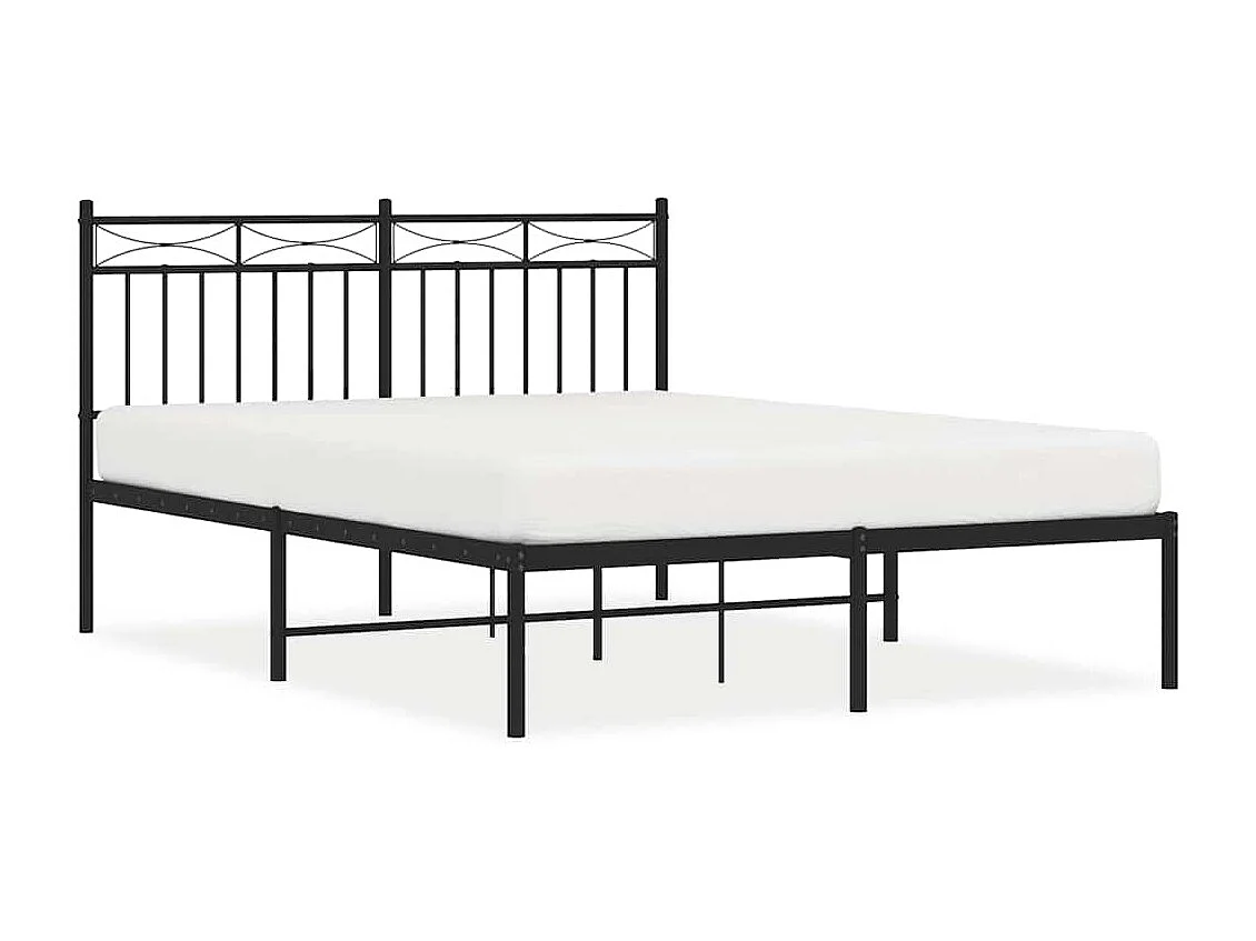 Bedframe met hoofdbord metaal zwart 135x190 cm