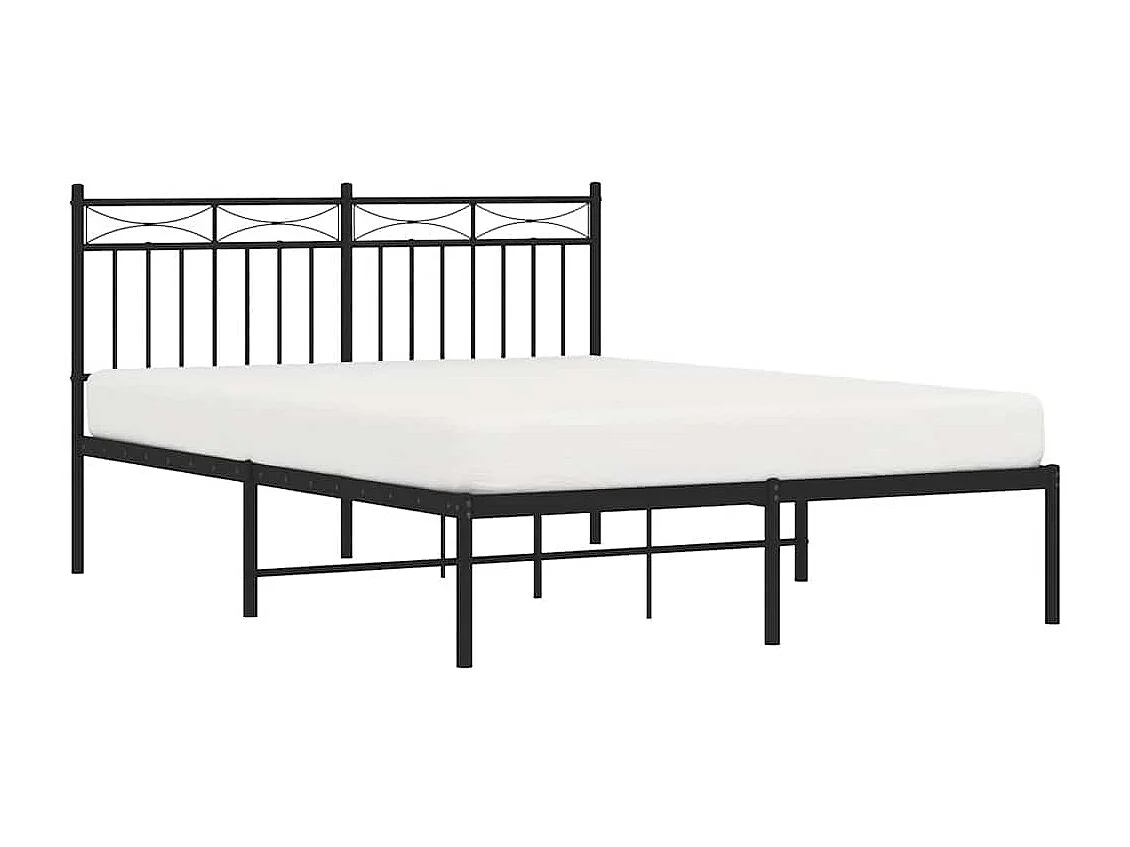 Bedframe met hoofdbord metaal zwart 135x190 cm