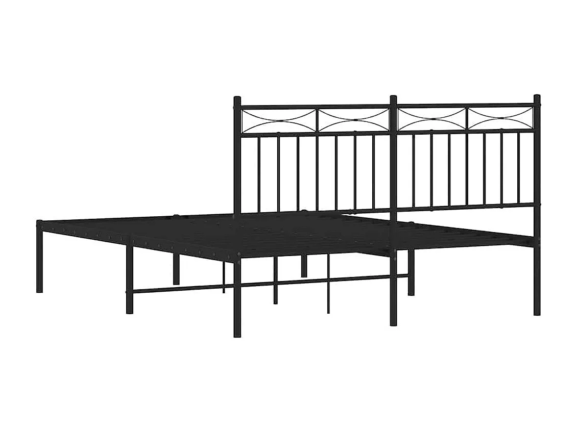 Bedframe met hoofdbord metaal zwart 135x190 cm