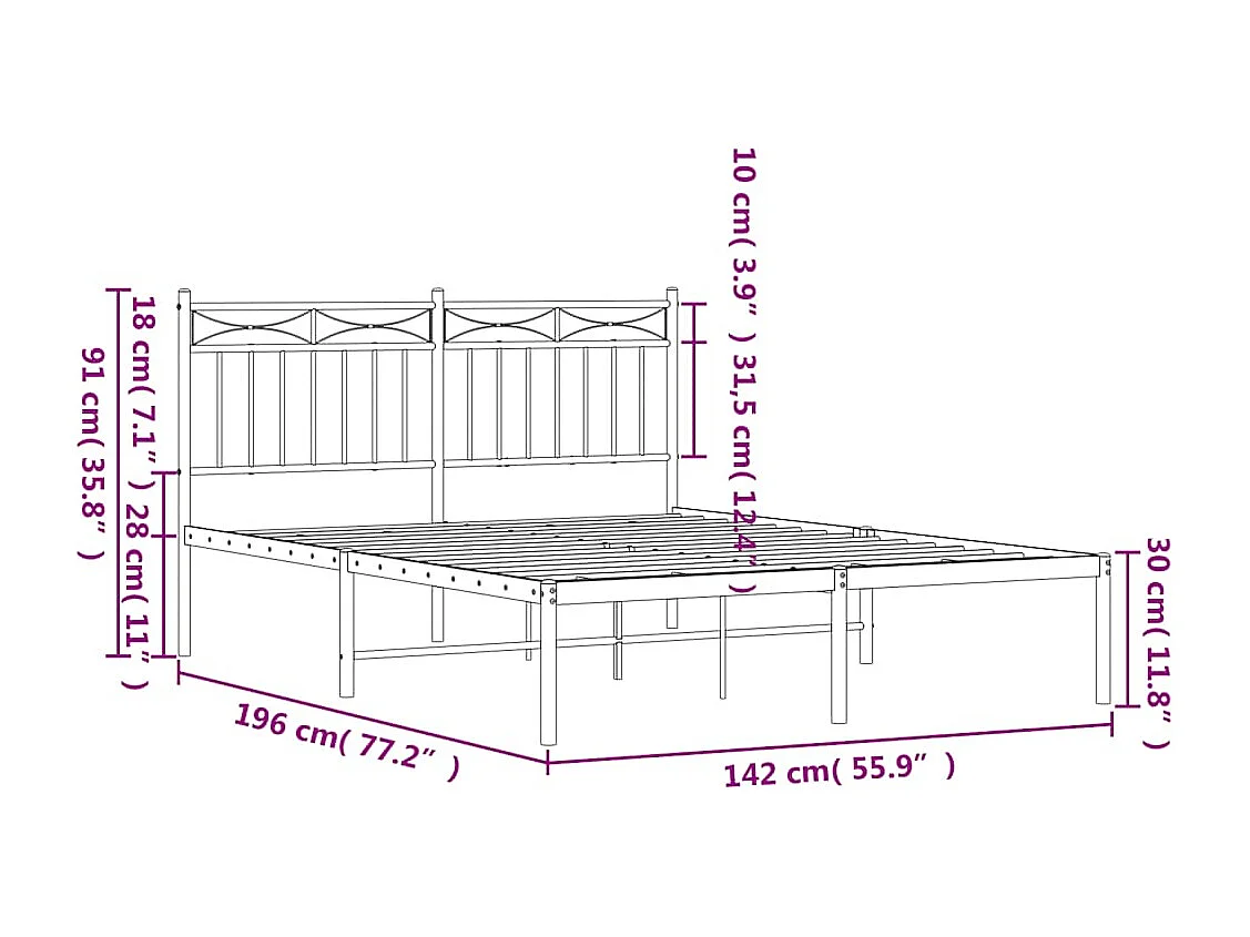 Bedframe met hoofdbord metaal zwart 135x190 cm