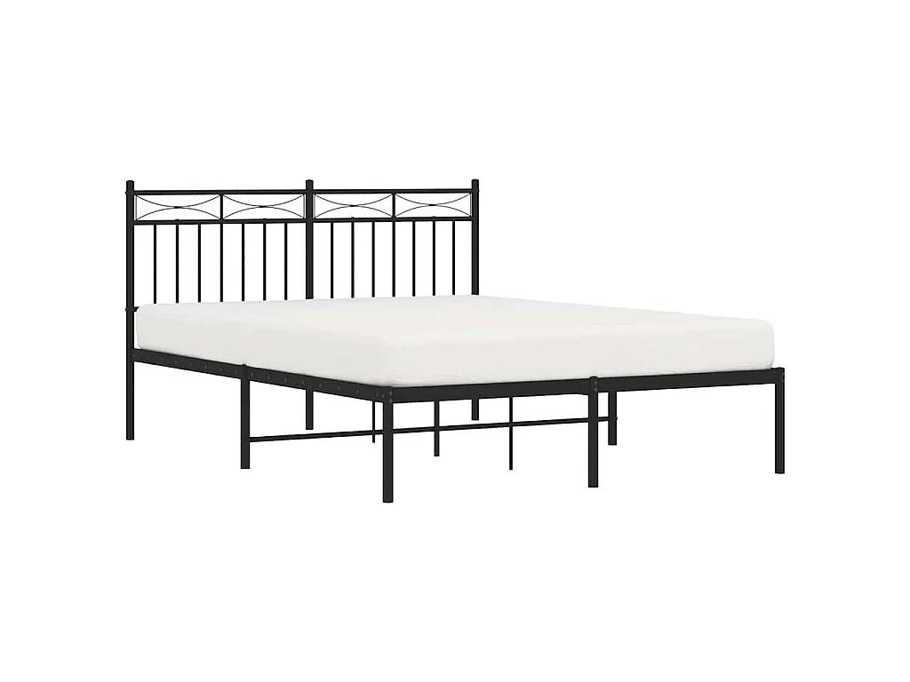Cadre de lit métal sans matelas avec tête de lit noir 135x190cm