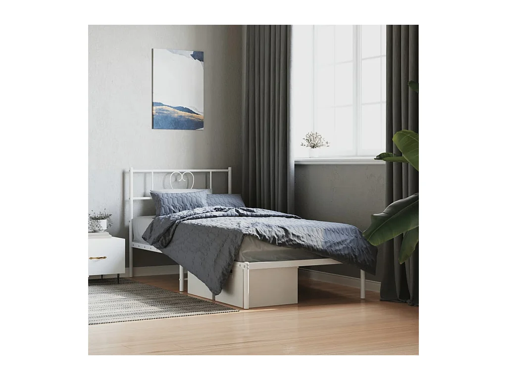 Cadre de lit métal sans matelas avec tête de lit blanc 90x190cm
